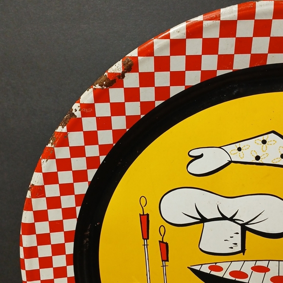 Vintage Mid Century Modern 1950s Metal Serving Tray BBQ Grill 19” Retro Decor - Picture 3 of 9